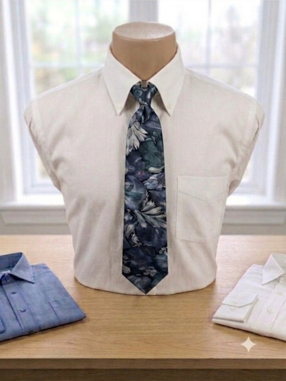 Towncraft Blue Floral Polyester Clip-on Tie.     T 3